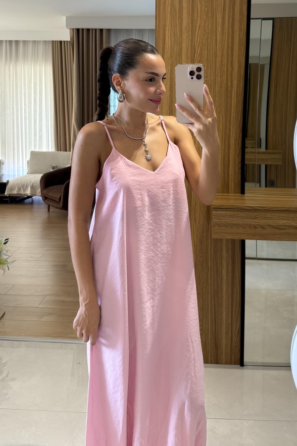 Alessi Pembe Askılı Tensel Elbise