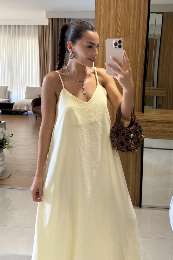 Alessi Sarı Askılı Tensel Elbise