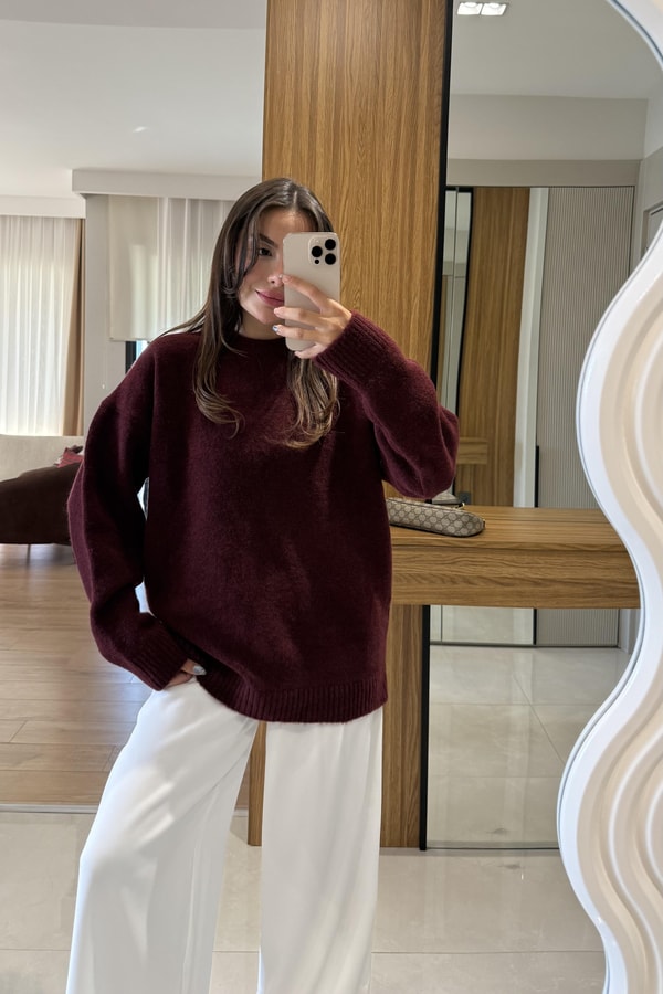 Alesya Bordo Premium Dokulu Kazak
