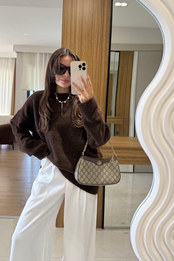 Alesya Kahve Premium Dokulu Kazak