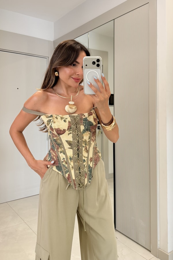 Alexia Vintage Çiçek Baskılı Korse Büstiyer