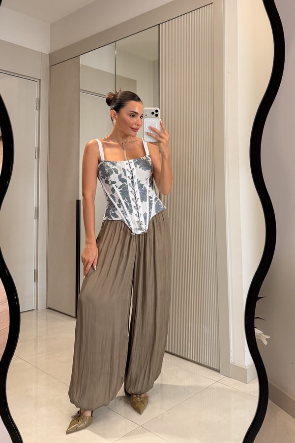 Alexia  Yeşil Vintage Çiçek Baskılı Korse Büstiyer