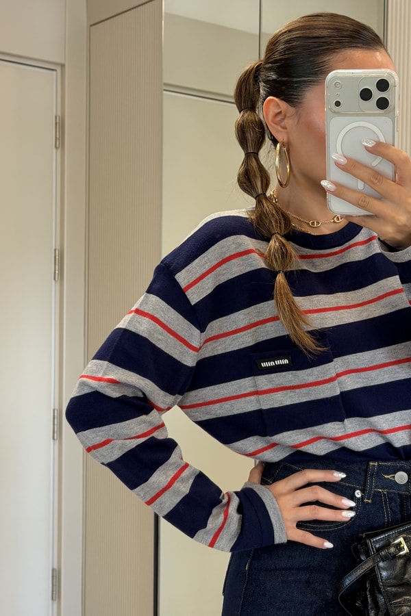 Alondra Lacivert Cep Detaylı Oversize Bluz