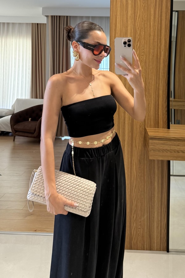 Amaris Siyah Straplez Dilvin Crop