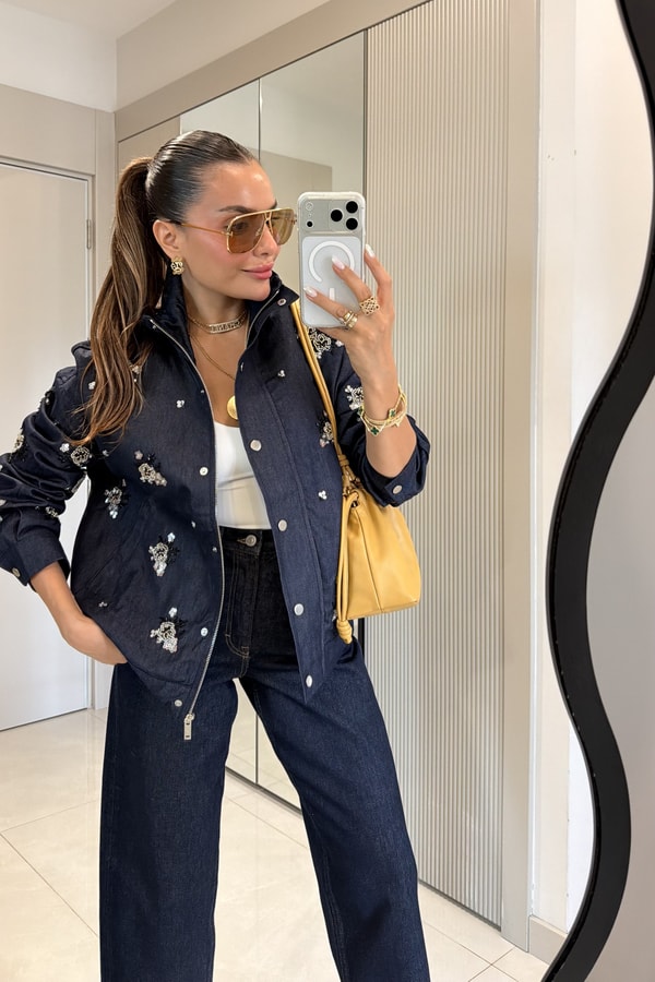 Amella Darkblue Taş İşlemeli Ceket