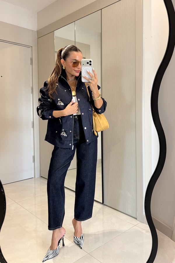Amella Darkblue Taş İşlemeli Ceket