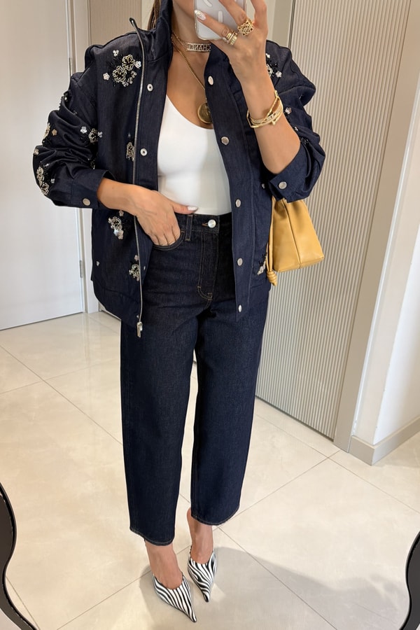 Amella Darkblue Taş İşlemeli Ceket