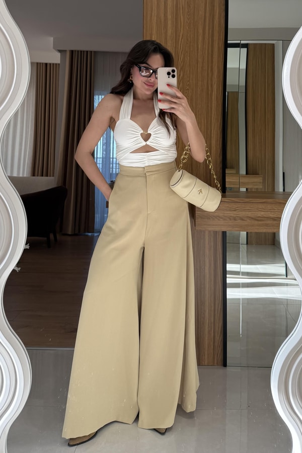 Amely Açık Sarı Geniş Paça Pantolon