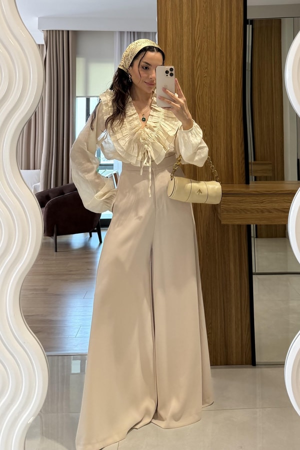 Amely Bej Geniş Paça Pantolon
