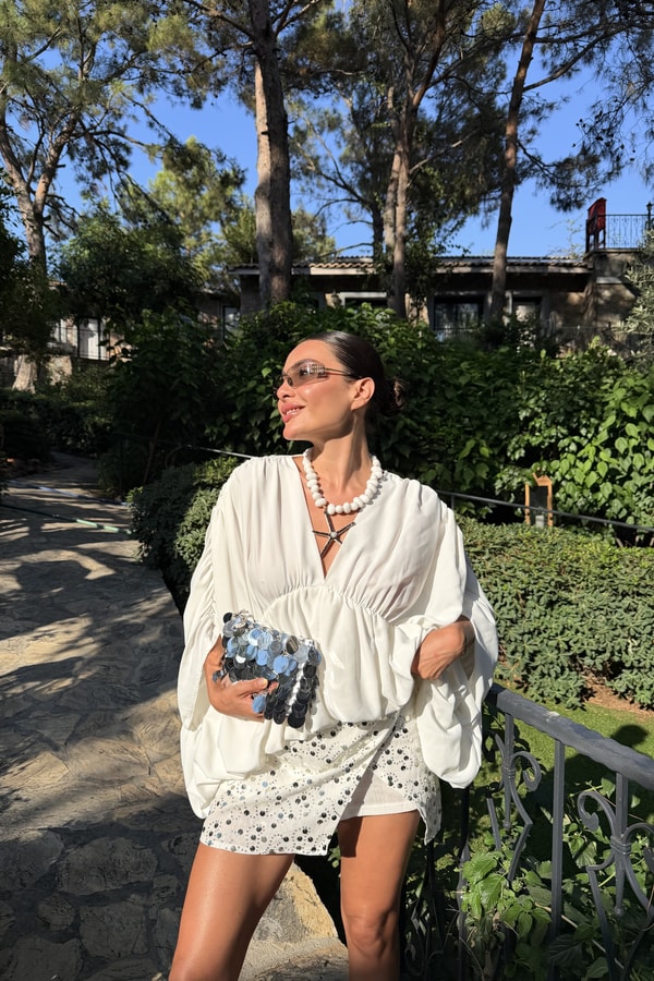 Anastasia Beyaz Payetli Şort Etek