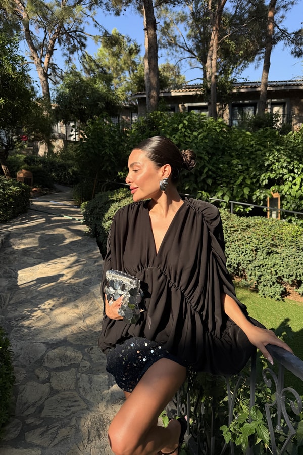 Anastasia Koyu Lacivert Payetli Şort Etek