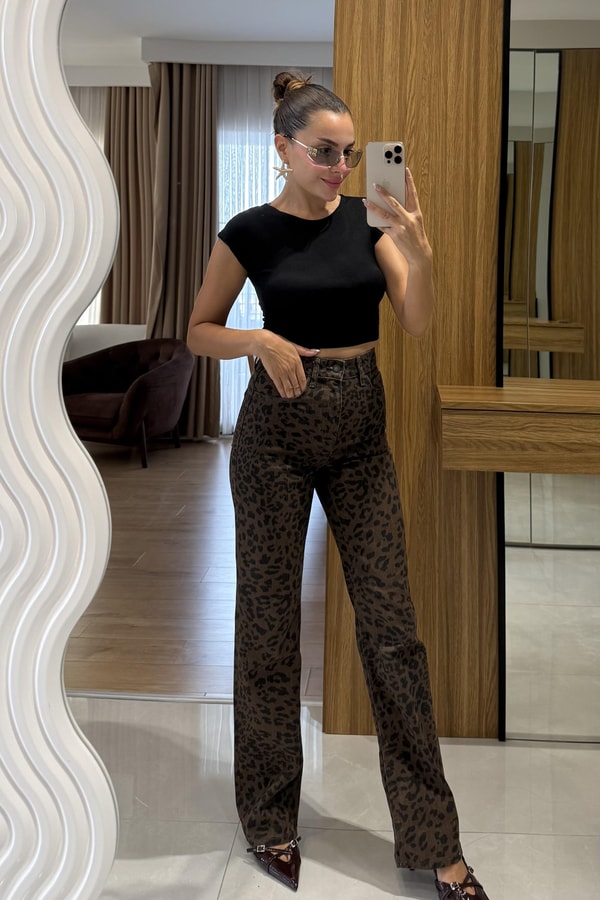 Anvers Leopar Desenli Yüksek Bel Jean