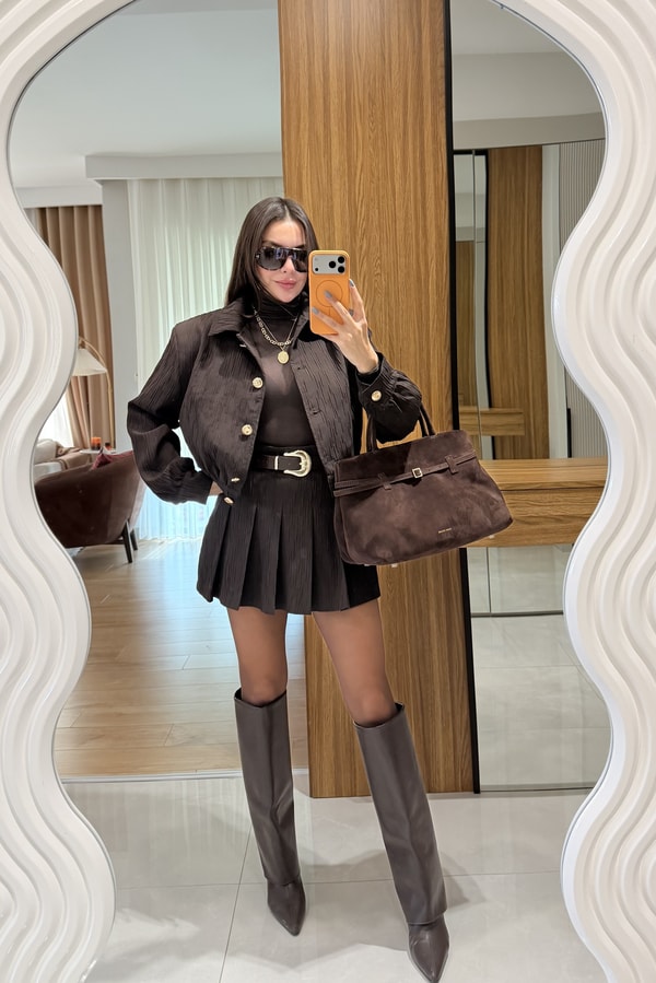 Aries Kahve Kemerli Şort Etek