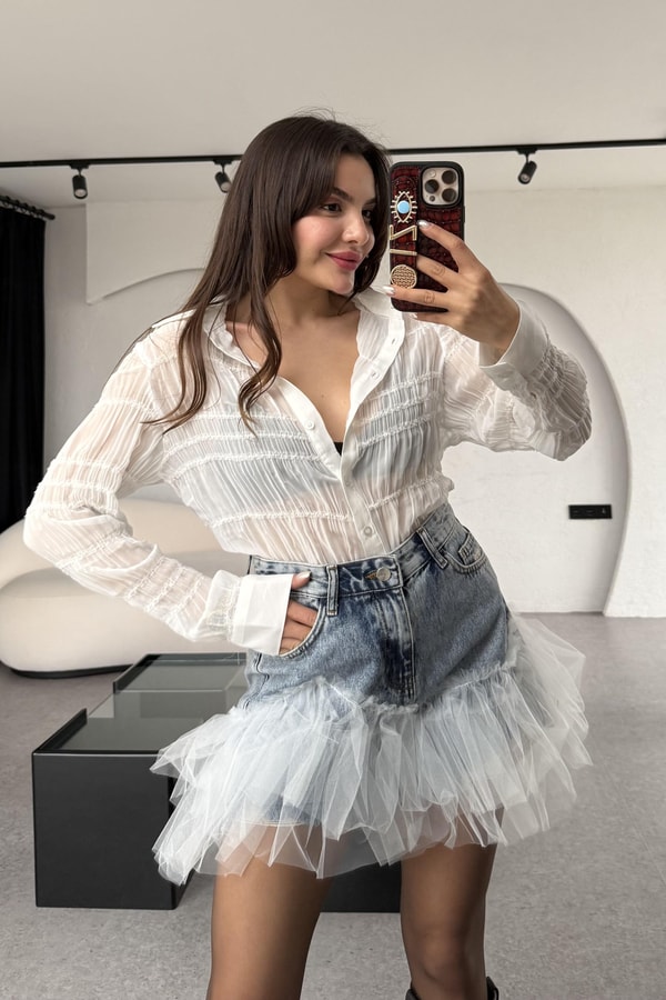 Asmara Beyaz Transparan Gipeli Gömlek