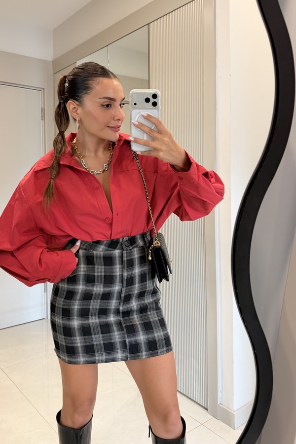 Audrey Kırmızı Oversize Poplin Gömlek
