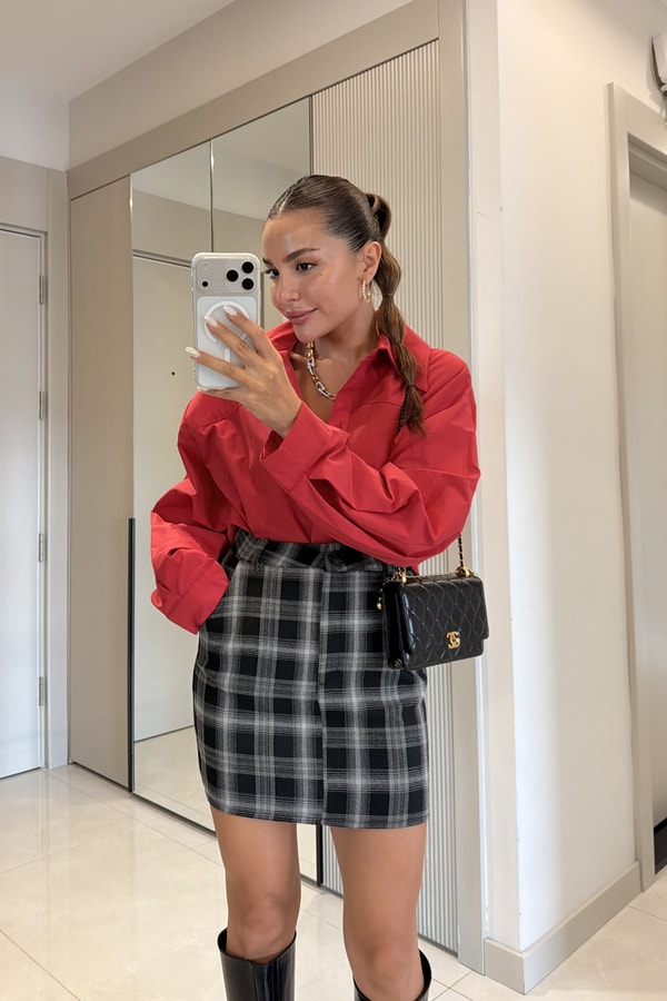 Audrey Kırmızı Oversize Poplin Gömlek