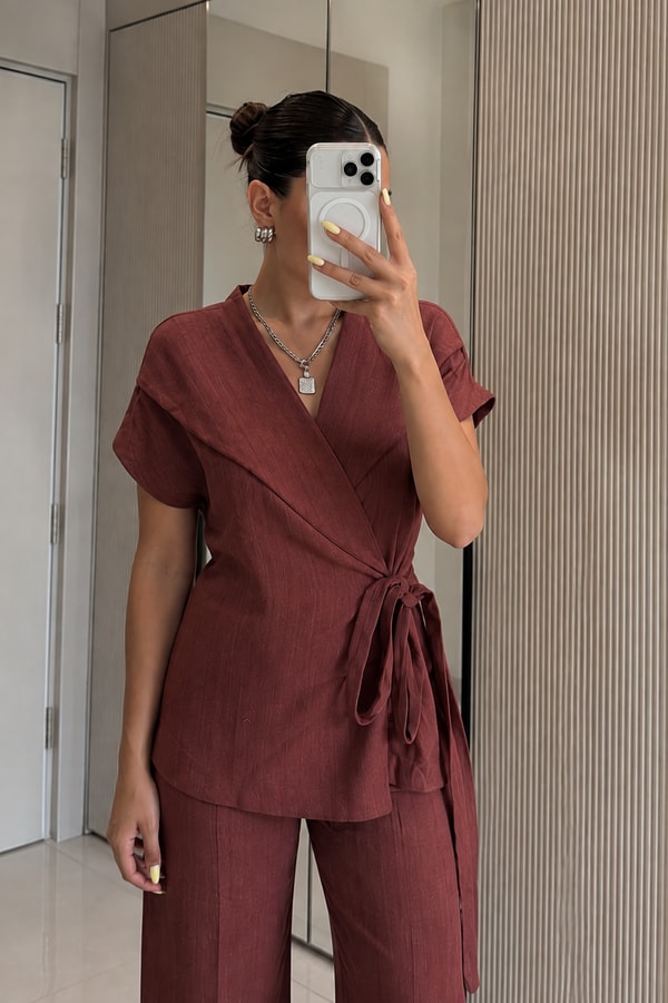 Avelis Kiremit Keten Yelek Pantolon Takım