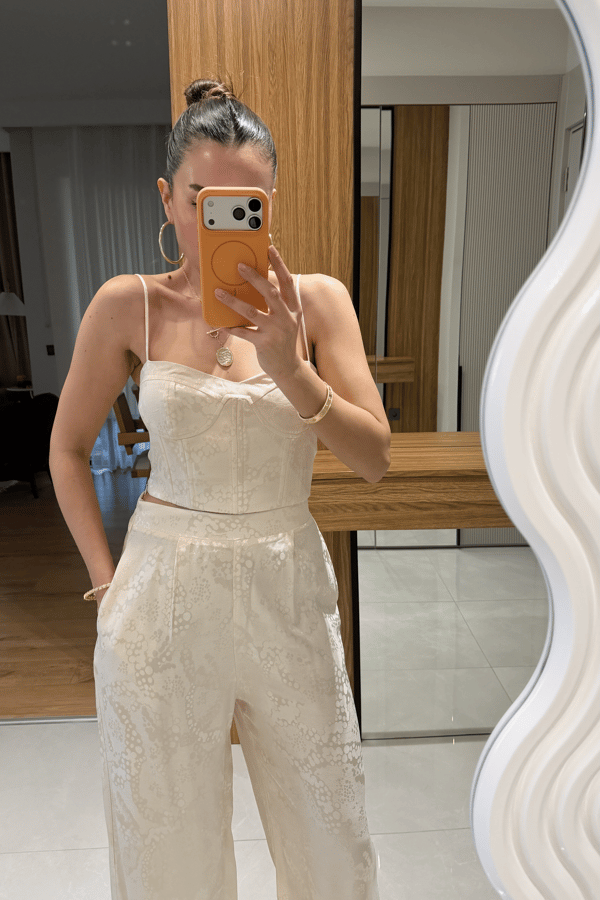 Avena Bej Saten Dokulu Askılı Crop