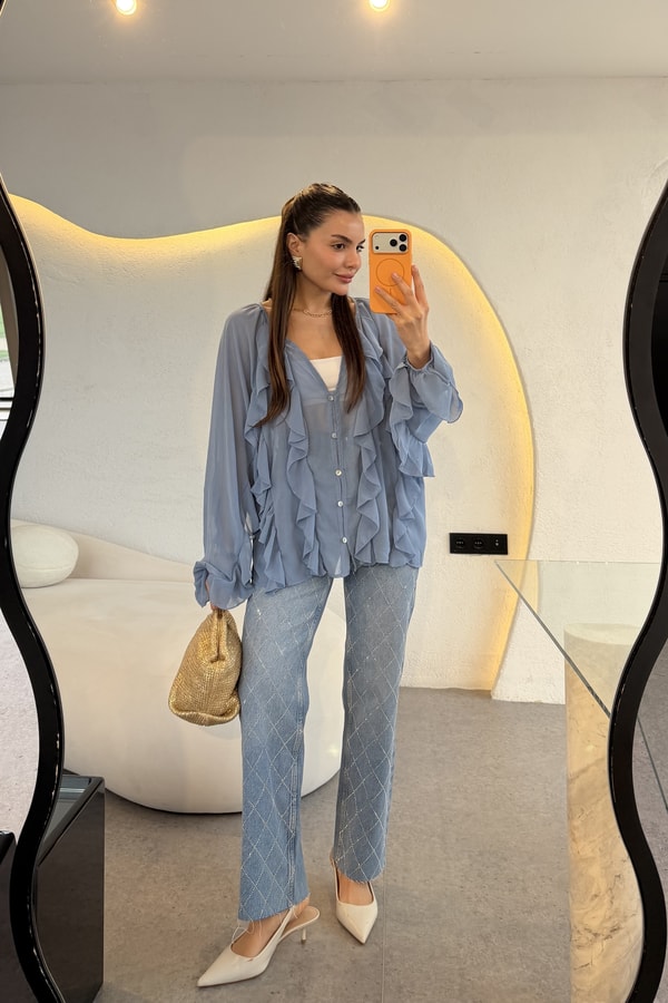 Avoria Lightblue Baklava Taşlı Jean 