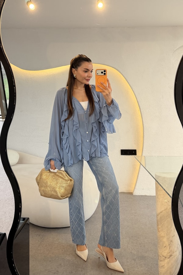 Avoria Lightblue Baklava Taşlı Jean 