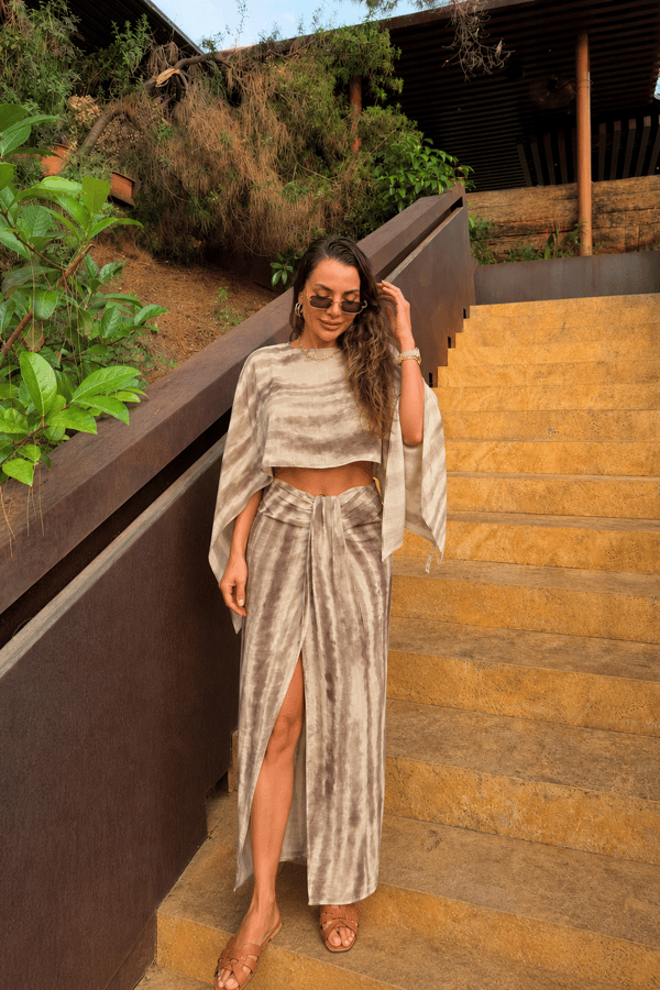 Avory Kahve Batik Desen Pareo Takım