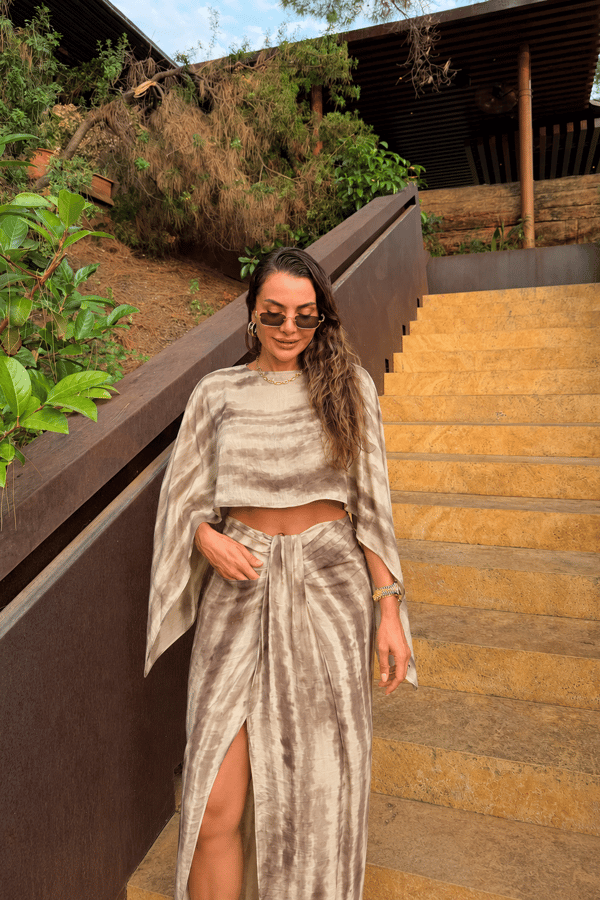 Avory Kahve Batik Desen Pareo Takım