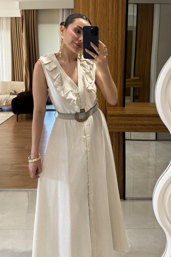 Aymera Kemerli  Maxi Keten Elbise 