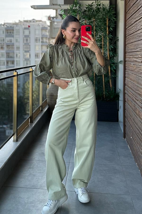 Baggy Mint Yeşil Straight Jean