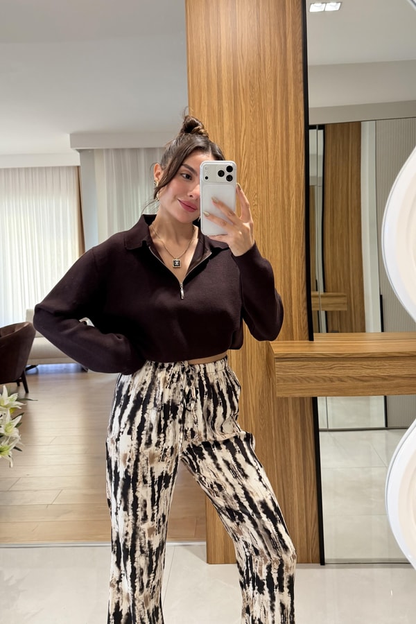 Balance Acı Kahve Fermuarlı Triko Kazak