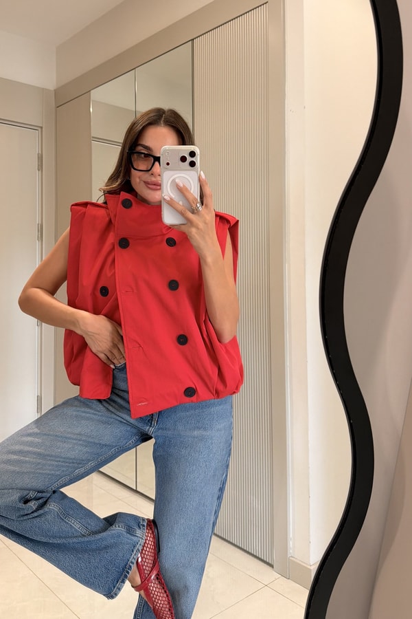 Banja Kırmızı Oversize Trenç Yelek