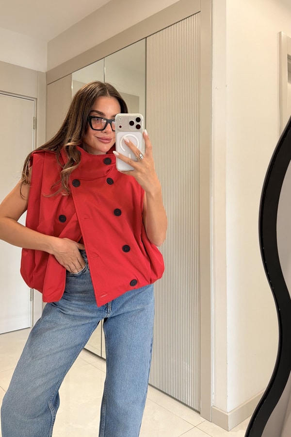 Banja Kırmızı Oversize Trenç Yelek