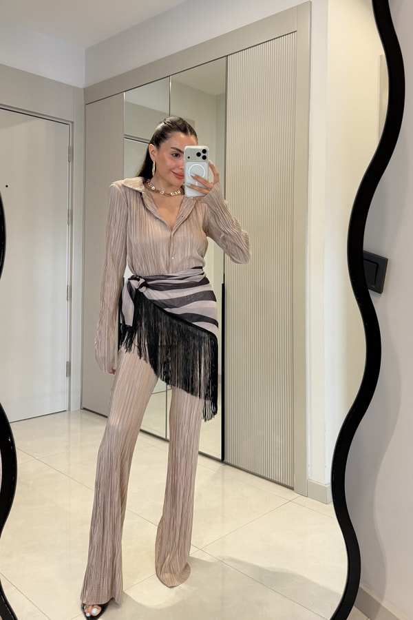 Barbara Bej Saten Vatkalı Kırinkıl Takım