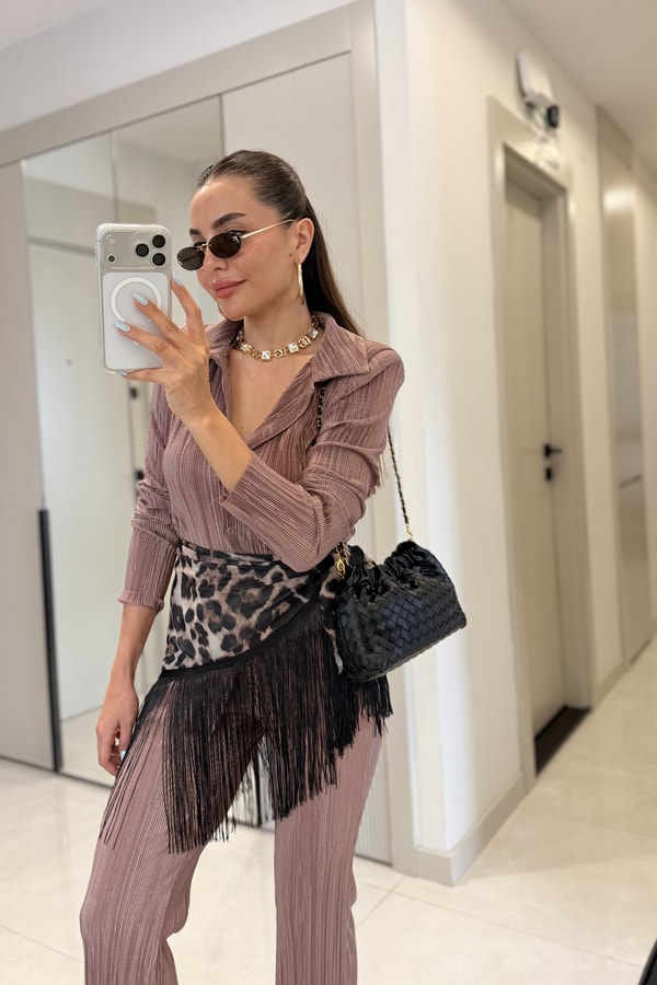 Barbara Sütlü Kahve Saten Vatkalı Kırinkıl Takım