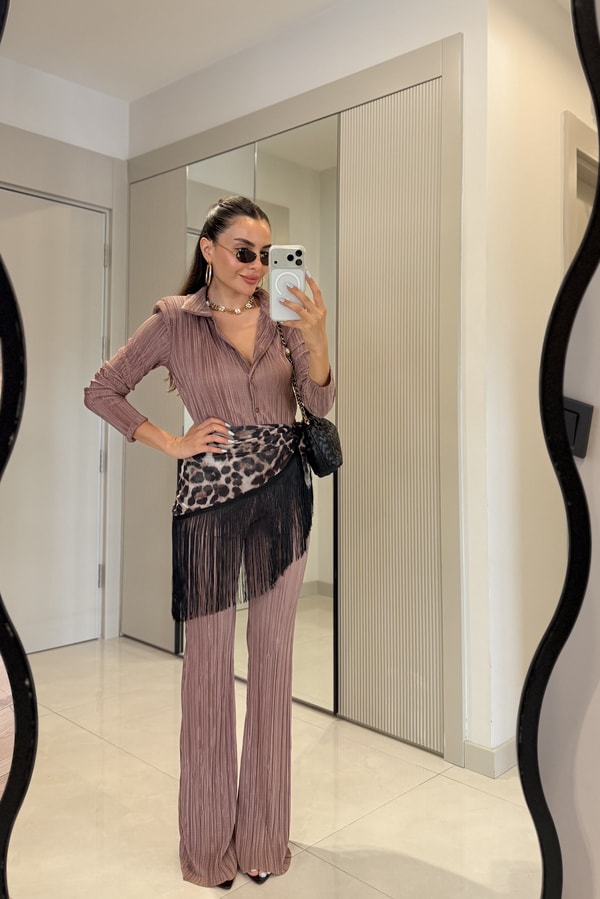 Barbara Sütlü Kahve Saten Vatkalı Kırinkıl Takım