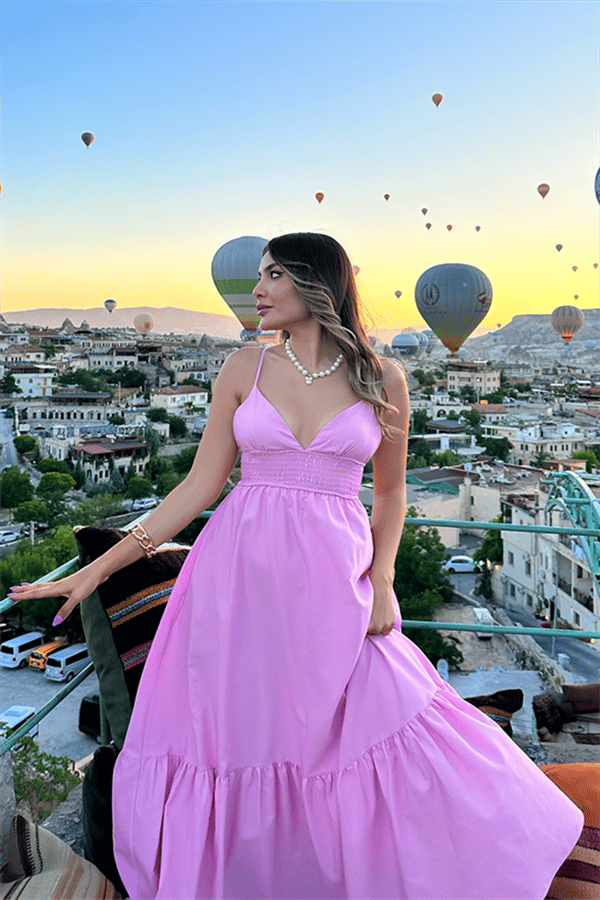 Barbie ince askılı pembe elbise