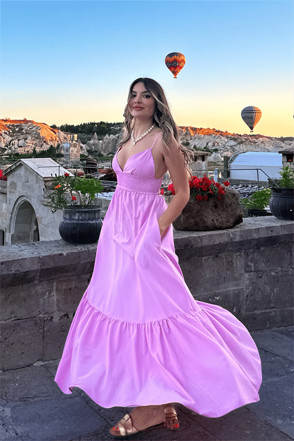 Barbie ince askılı pembe elbise