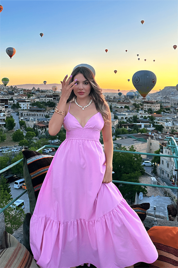 Barbie ince askılı pembe elbise