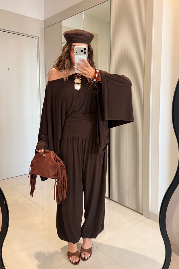 Barnes Kahve Şalvarlı Premium Takım