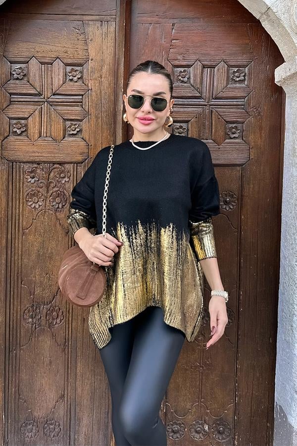 Barox altı gold siyah kazak
