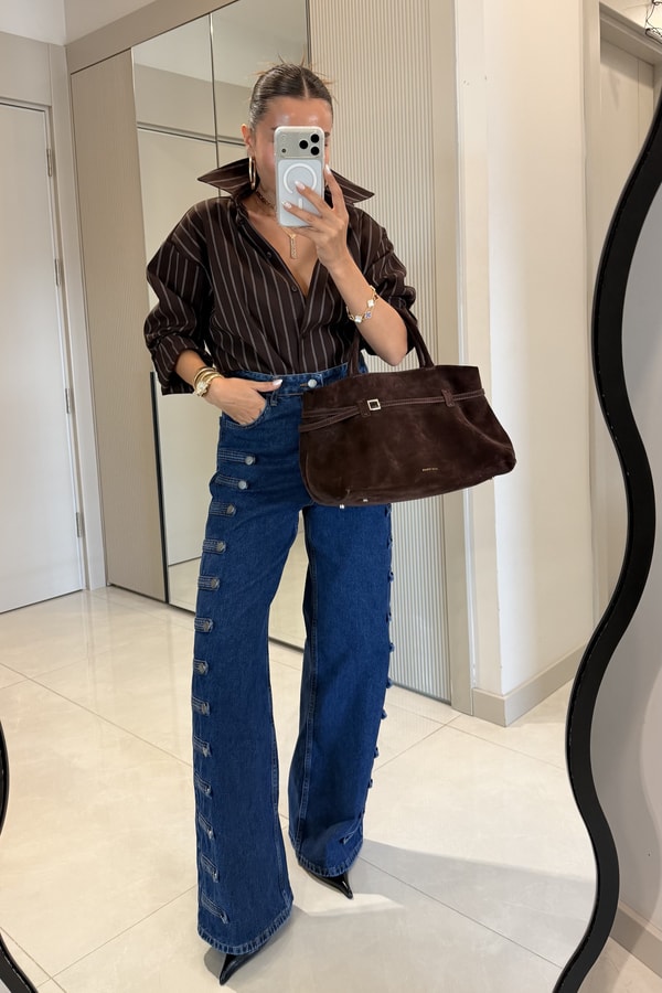 Beauty Kahve Çizgili Oversize Gömlek