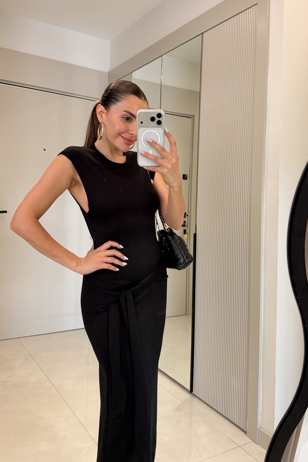 Belina Siyah Yandan Bağlama Detaylı Kalem Elbise