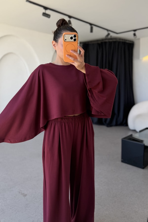 Belinda Bordo Yarasa Kol Modal Takım