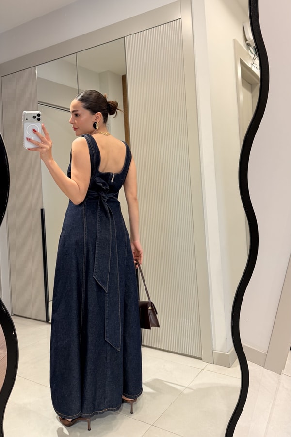 Bengonia Darkblue Düğme Detaylı Denim Elbise