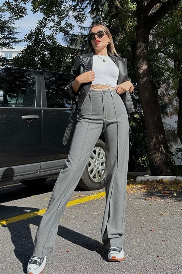 Bershka gri palazzo pantolon