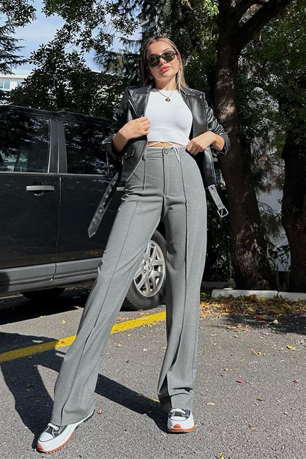 Bershka gri palazzo pantolon