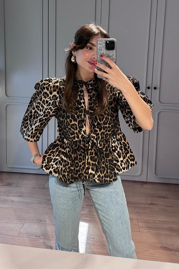 Beverly Karpuz Kol Leopar Desenli Gömlek