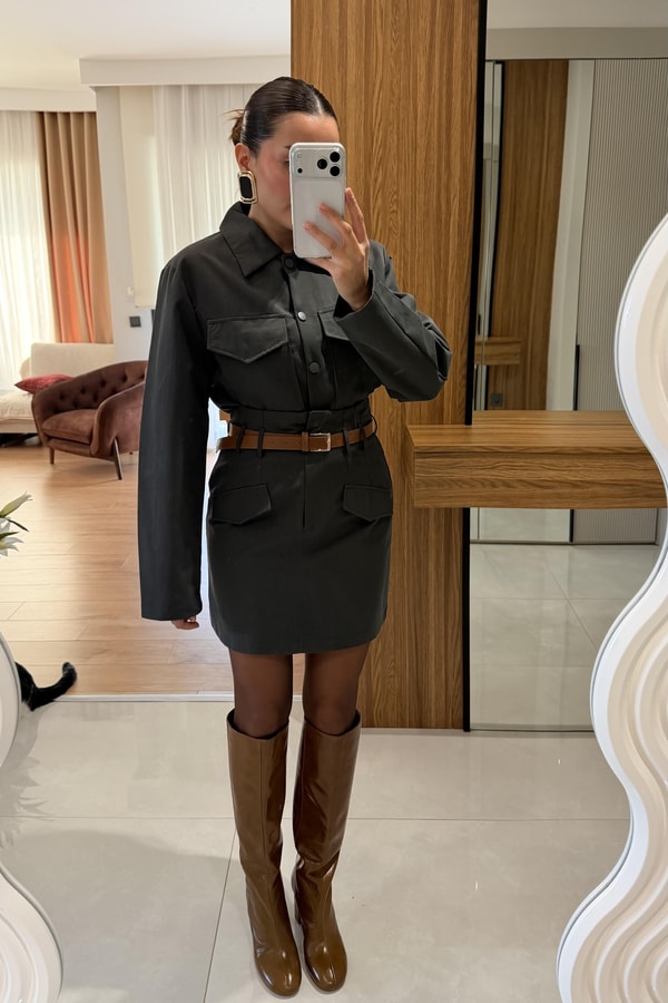 Bianka Antrasit Gabardin Cepli Takım