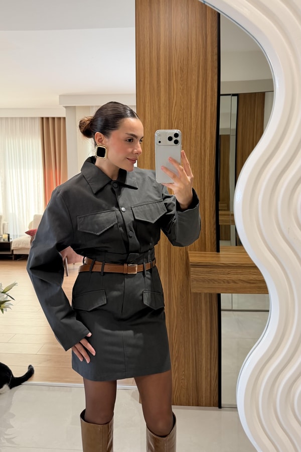 Bianka Antrasit Gabardin Cepli Takım