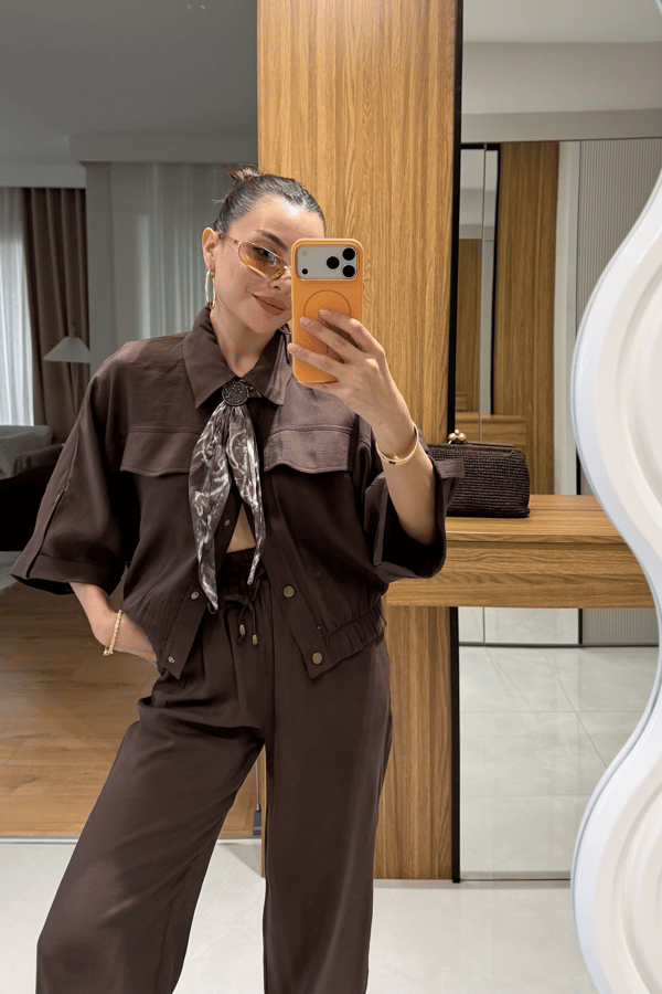 Bielle Kahve Atlı Lastikli Pantolon