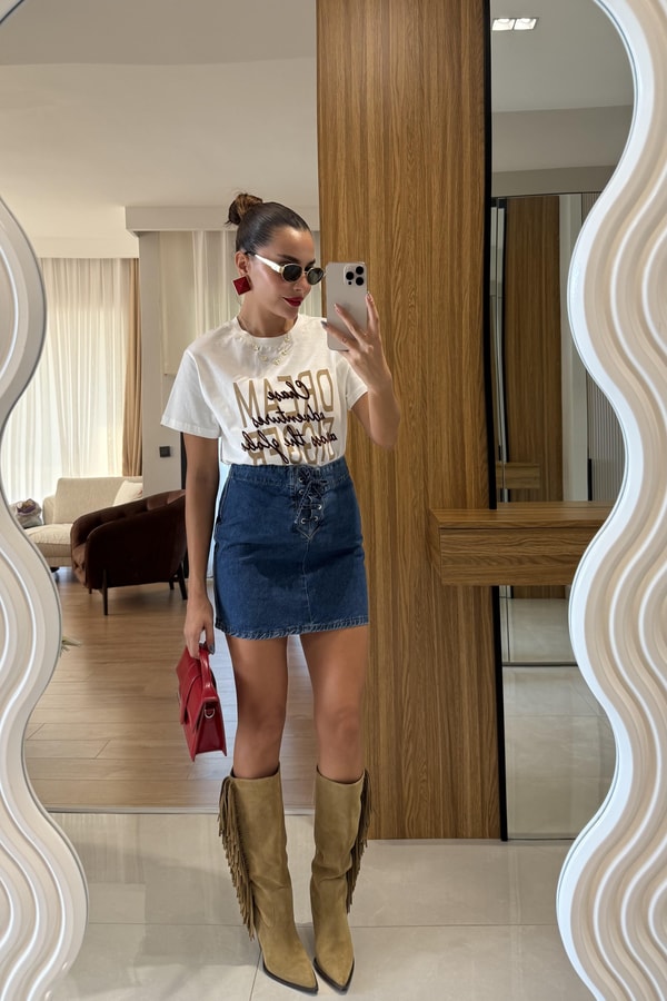 Bigger Kadife Yazılı Tshirt